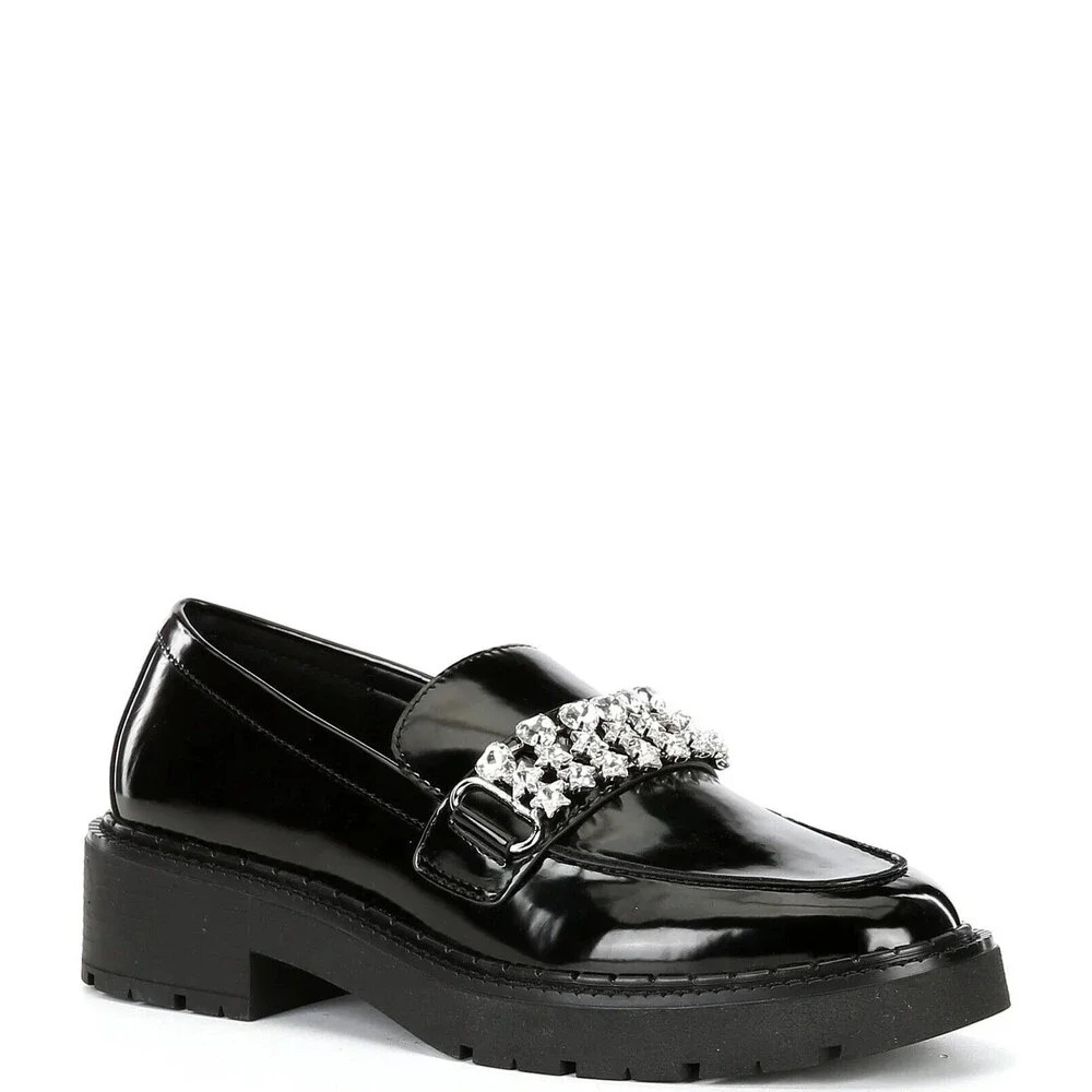 Gianni Bini Alter Ego‎ Rhinestone Patent Platform Loafer Women Size 8.5 Black